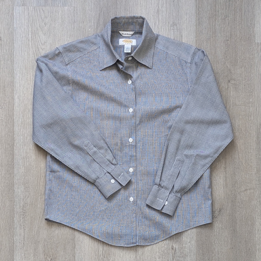 Talbots Gray/Blue Button-Down Long-Sleeve Blouse 2P